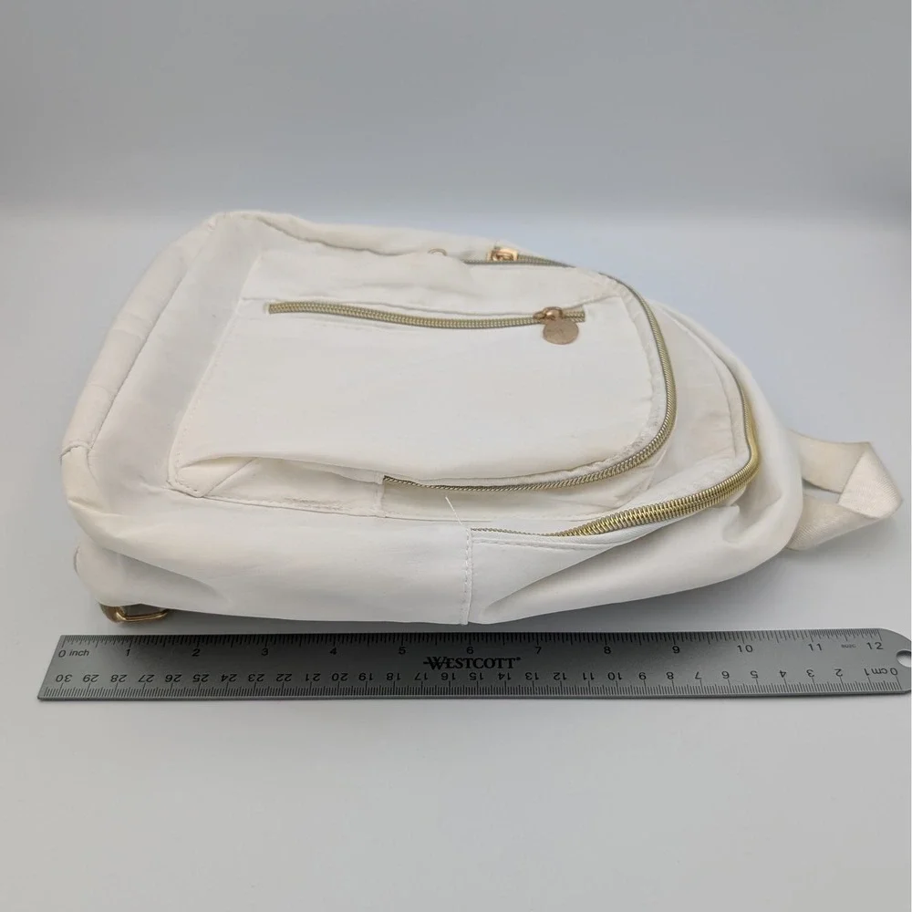 Mini White Nylon Backpack Gold Hardware Small Travel Rucksack Minimalist Bag